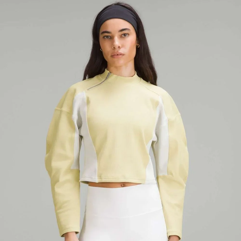 Lululemon Women's Ribbed Luxtreme Wide-Sleeve Pullover - Yellow/White - Picture 2 of 7